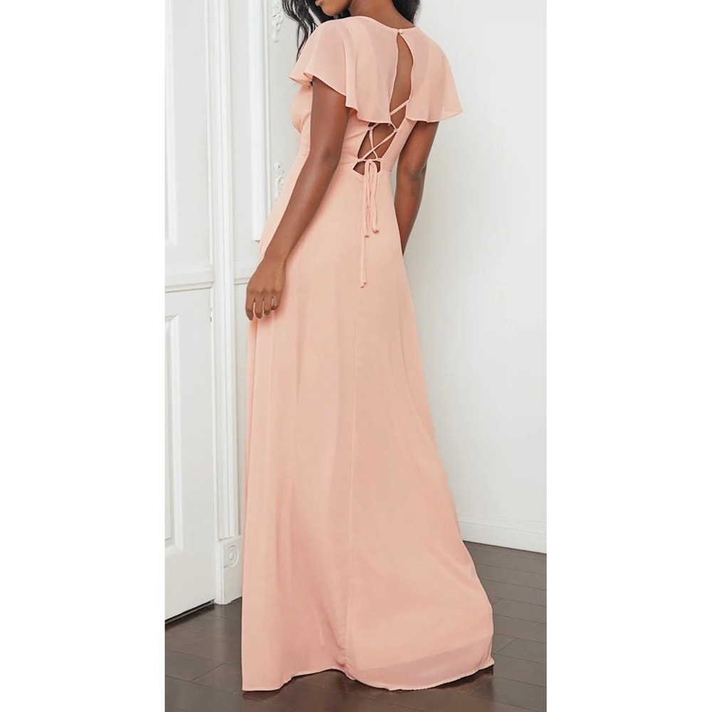 Lulus Heart of Passion Blush Pink Flutter Sleeve Lace-Up Maxi Dress S NEW - Picture 2 of 6